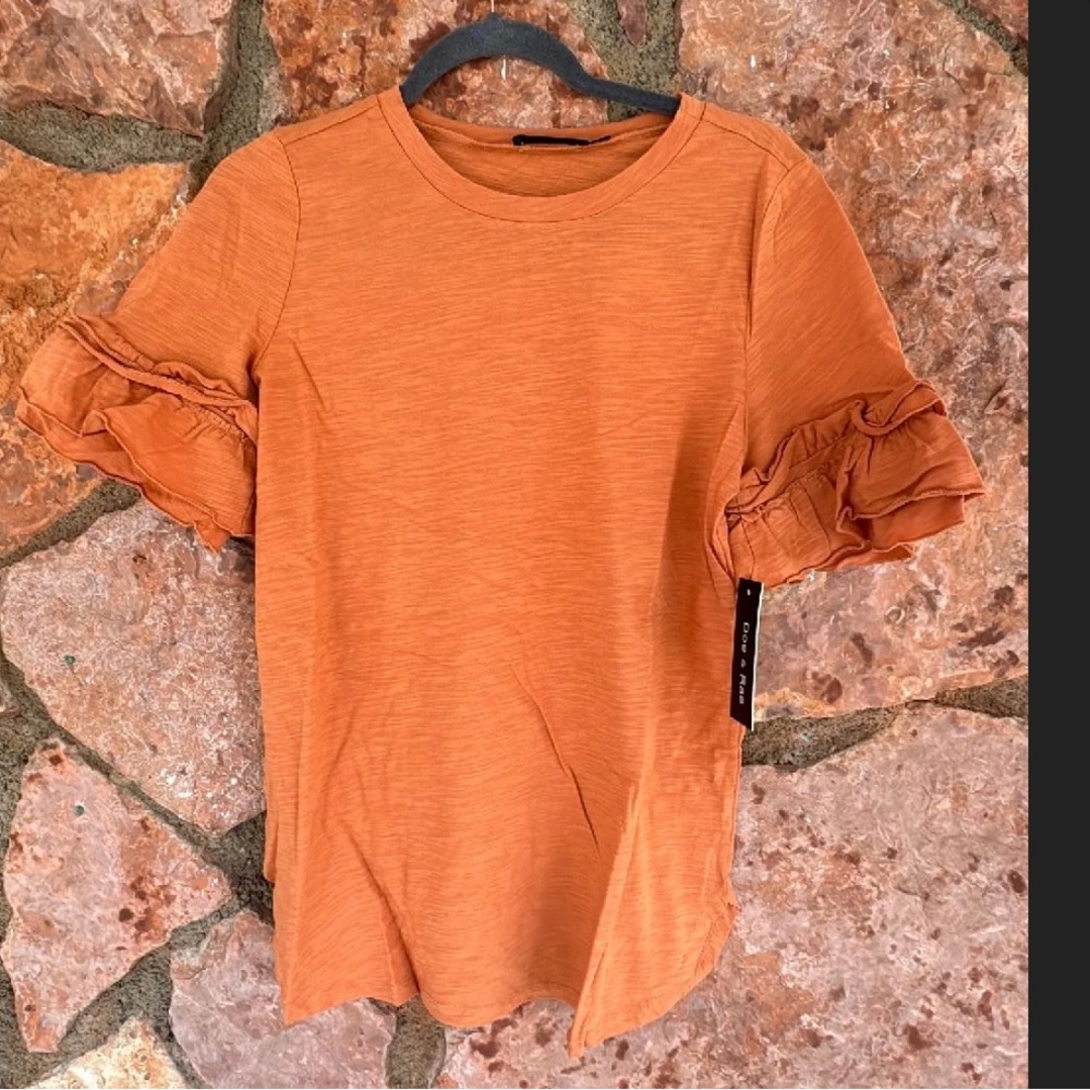 NWT Anthropologie Orange Ruffled Short Sleeve Tee REPOSH
